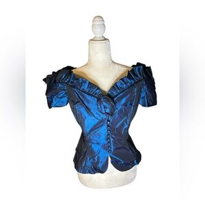Vintage Iridescent Blue Corset-Style Off-Shoulder Top  - Small